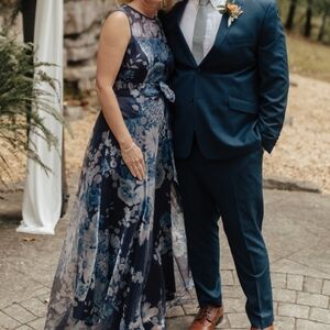 ELIZA J Womens Navy Zippered Sheer Lined Self Tie Belt Floral Sleeveless Jewel 8